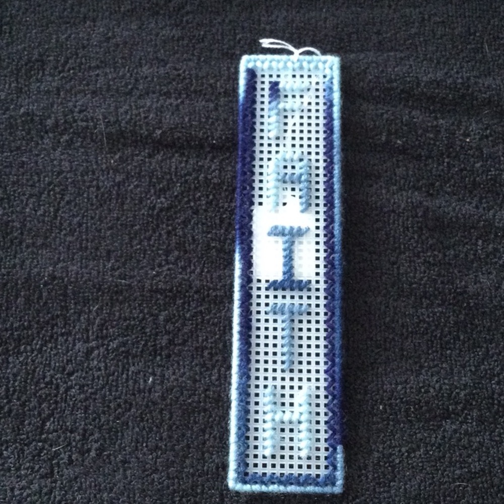 Blue and White Plastic canvas Bookmark